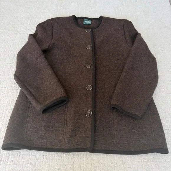 Geiger Brown 100% Wool Cardigan Coat Women's Size 44 US 12-14 Made in Austria